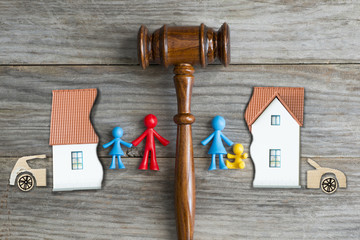 gavel and split home, family, and car